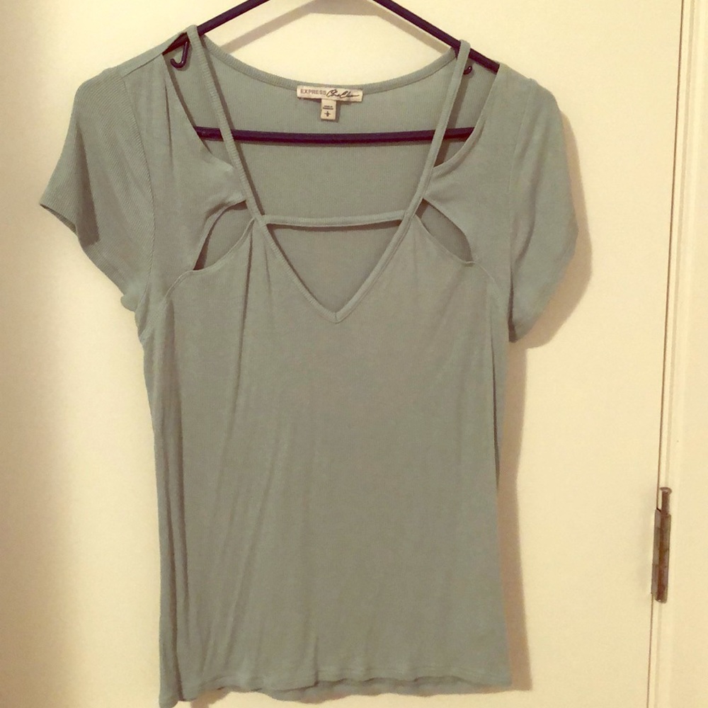 Dark mint top with cutouts from Express size L